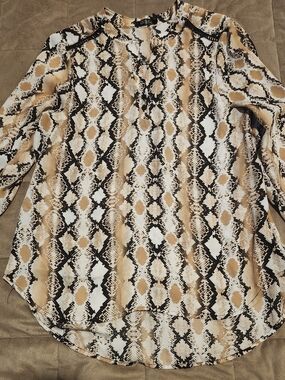 Quinn Snake-Print Button-Back Blouse - Tan/Black/White